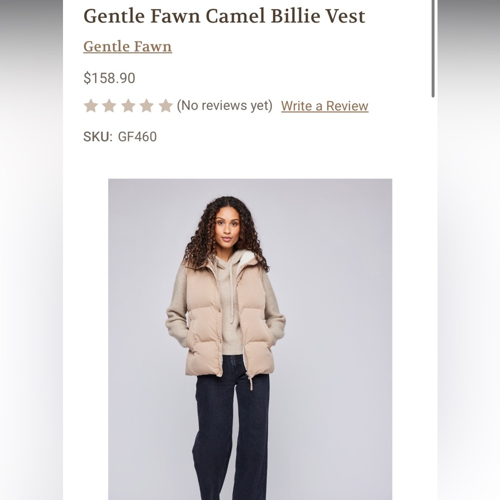 Gentle Fawn Beige Quilted Billie Puffer Vest L Like New